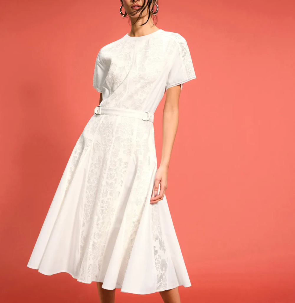 Phillip Lim White Lace Fit Flare Midi Dress SIZE 2 Romantic Modest Designer $850